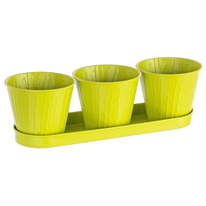 Ghiveci metal verde pentru flori triplu 36 cm x 12 cm x 10 h