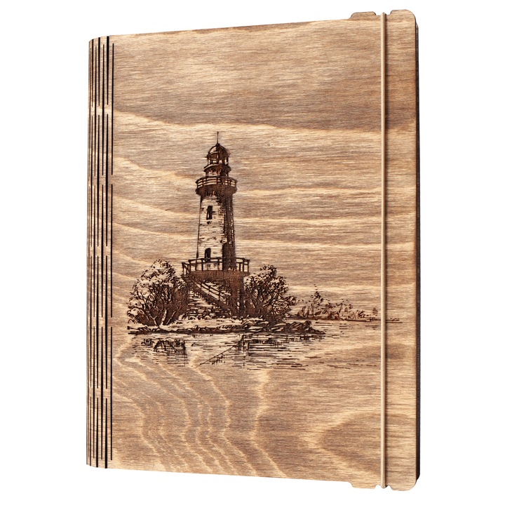 Agenda din lemn personalizata prin gravura, Vechiu Far, Vintage Box, A5 - nuc deschis