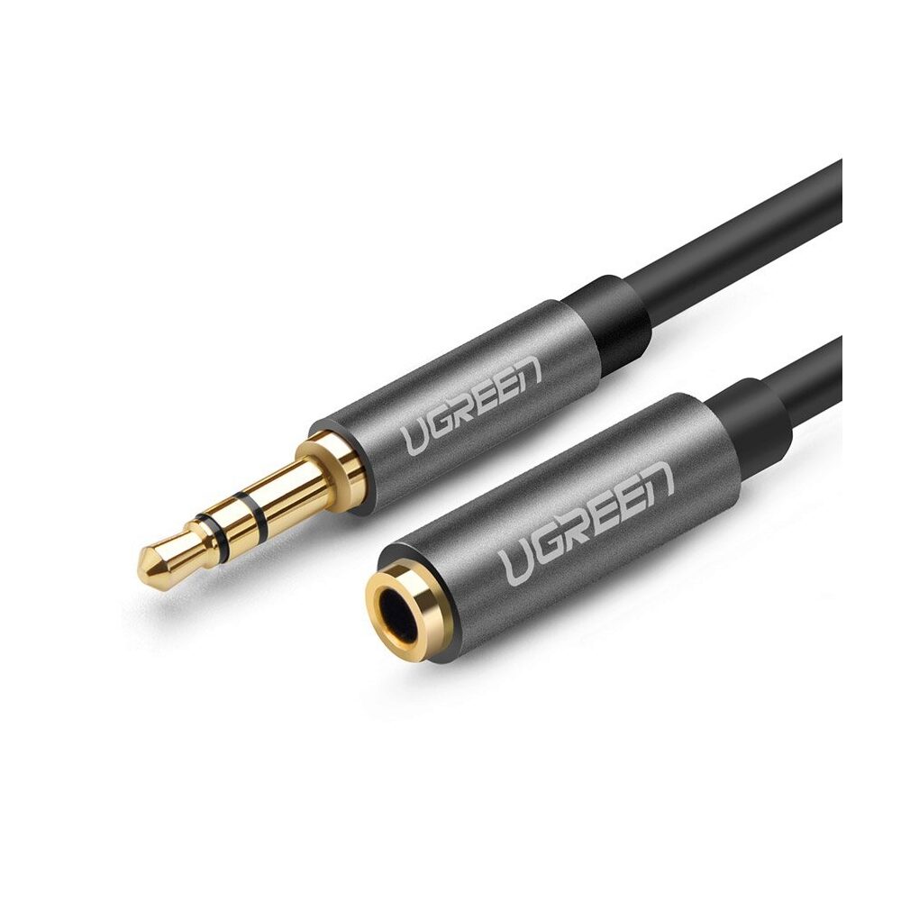 Cablu Audio Prelungire Ugreen Jack 3.5 mm Tata - Jack 3.5 mm Mama, 1 Metru, Negru/Argintiu