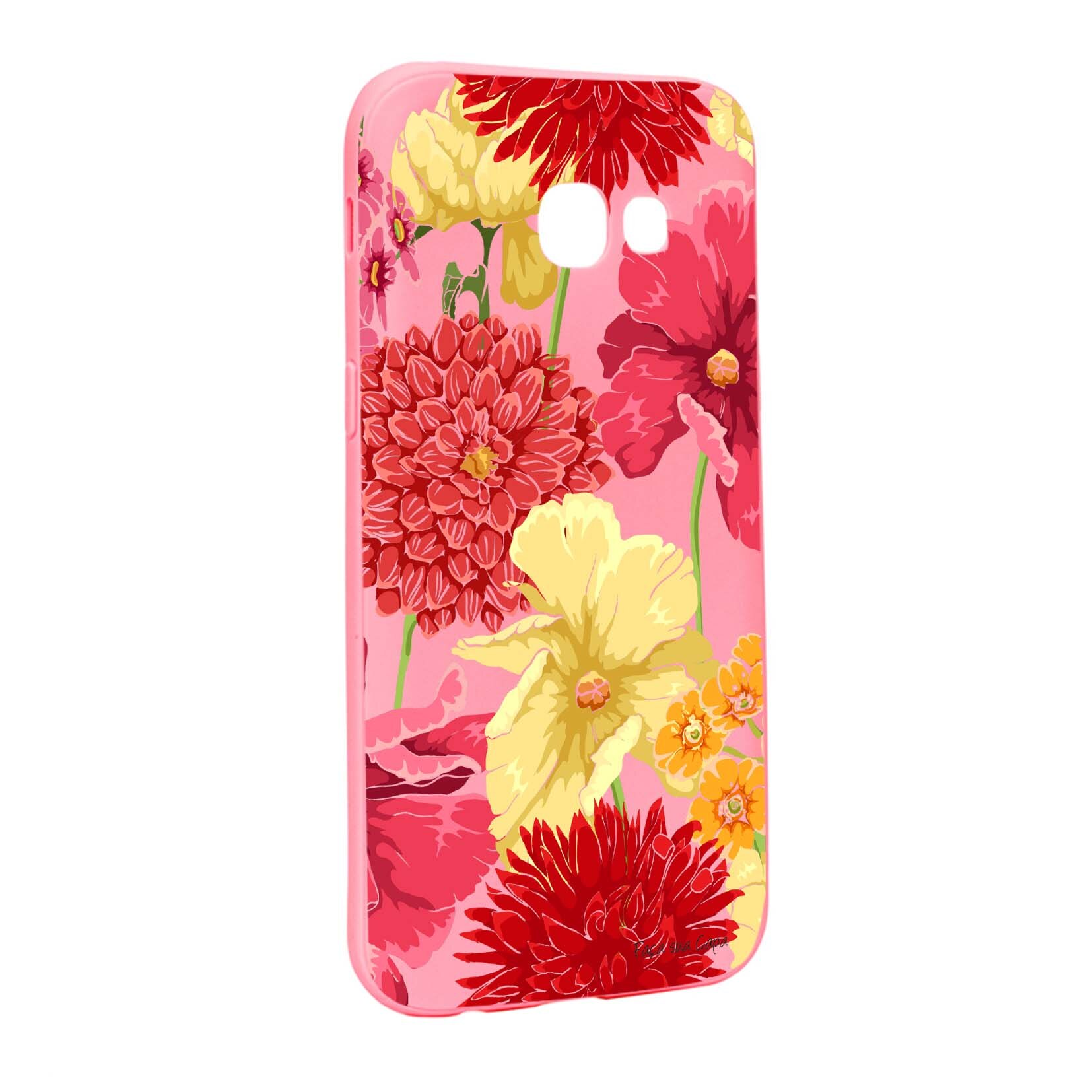 Husa Samsung Galaxy A3 2017, Flowers Red Yellow, rezistenta la uzura, anti-alunecare, din silicon Premium, P634