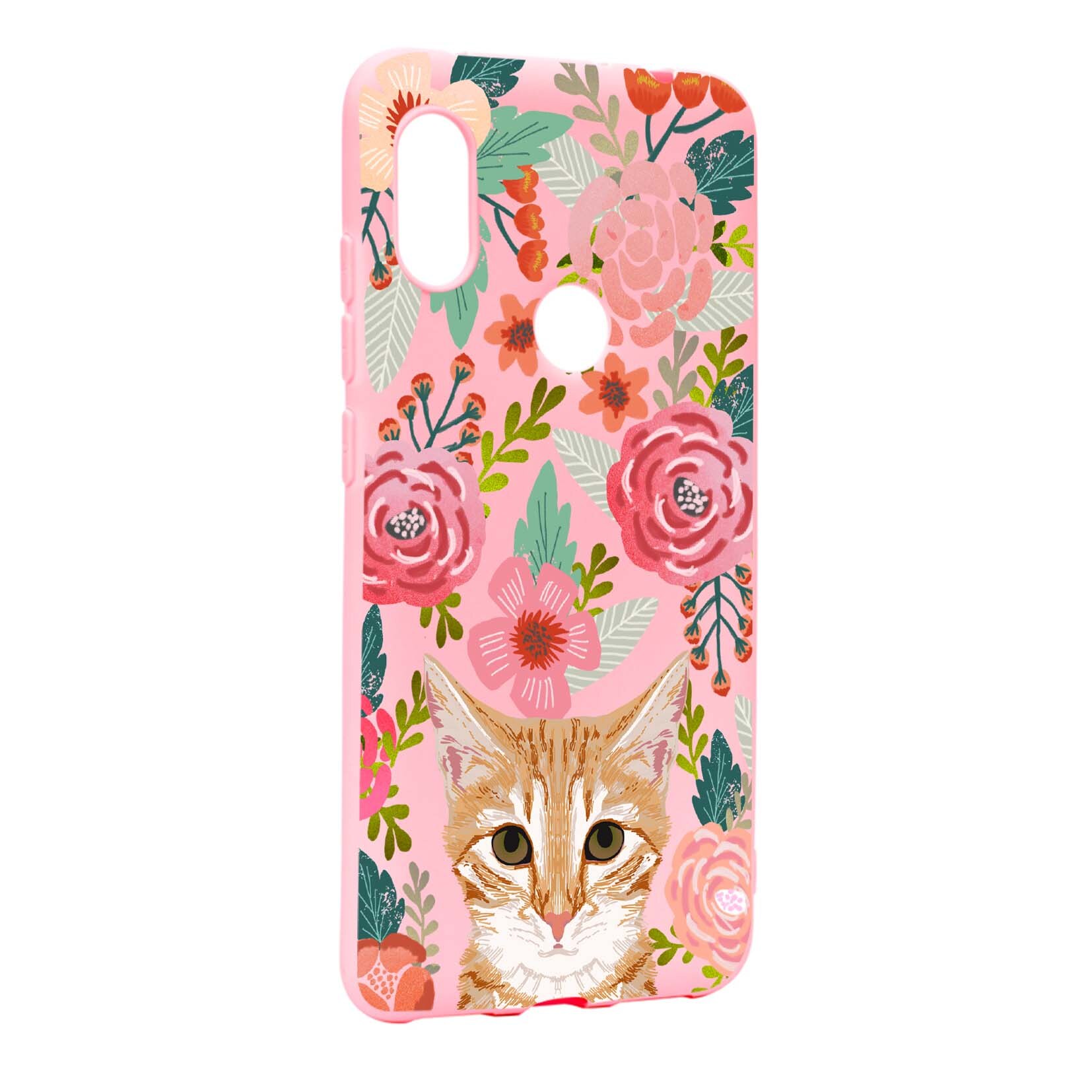 Husa Xiaomi Mi Max 3, Cat in flowers, rezistenta la uzura, anti-alunecare, din silicon Premium, P638