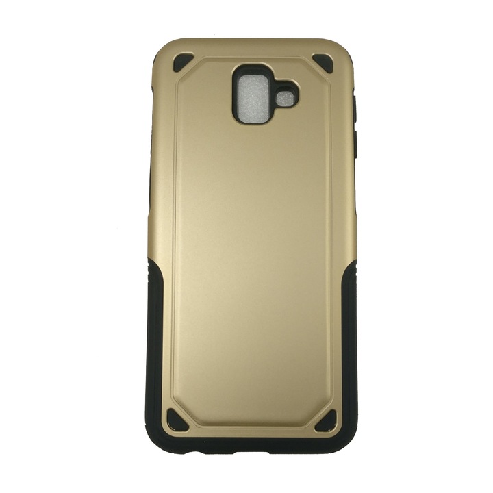 Husa de protectie compatibila cu Samsung Galaxy J6 Plus, silicon cu policarbonat, Auriu, carcasa antisoc