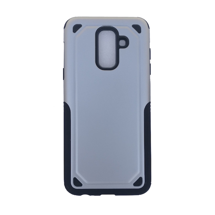 Husa de protectie compatibila cu Samsung Galaxy A6 Plus silicon cu policarbonat, Argintiu, carcasa antisoc