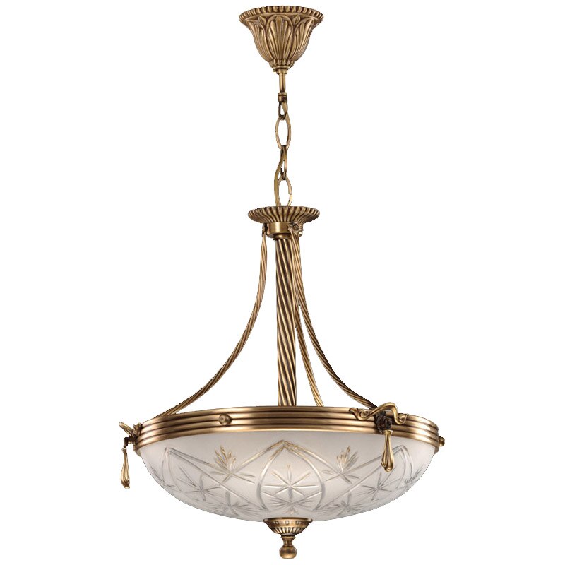 Pendul BUSSY LIGHTING 3038 Clasic desing, Diametru 43cm, inaltime 77cm, 3xE14, alama,metal finisaj bronz antic / sticla-cristal