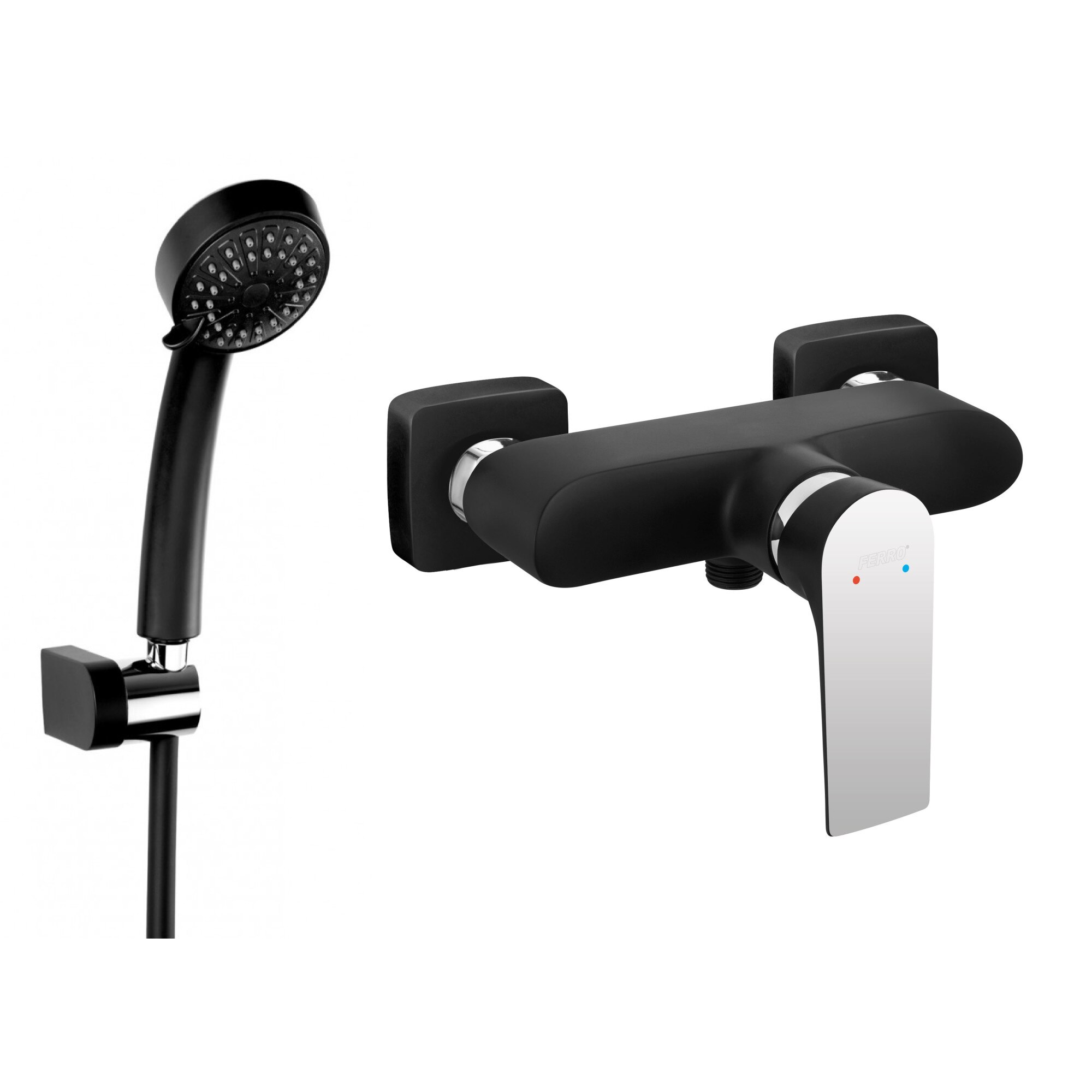 Set de dus FERRO Square BLACK baterie dus si para dus mobila, Negru / Mat