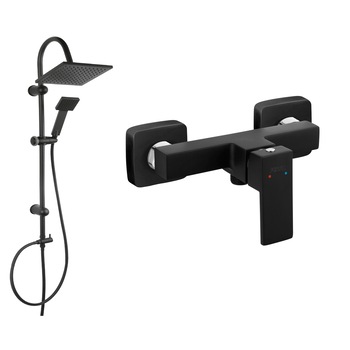 Set de dus FERRO Zicco BLACK baterie cada / dus si Set bara dus cu suport culisant, dus fix si para dus mobila Squerto, negru Set de dus FERRO Zicco BLACK baterie cada / dus si Set bara dus cu suport culisant, dus fix si para dus mobila Squerto, negru