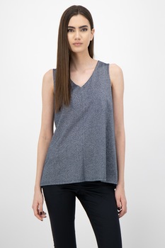 Stefanel, Top cu decolteu in V, Bleumarin/Argintiu Stefanel, Top cu decolteu in V, Bleumarin/Argintiu