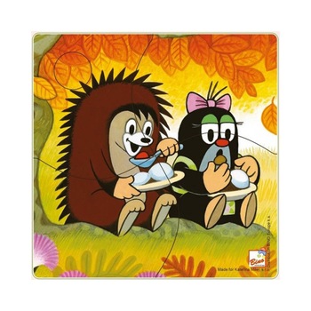 Puzzle lemn, Doamna Cartita la picnic, 4 piese, Bino, 15002 Puzzle lemn, Doamna Cartita la picnic, 4 piese, Bino, 15002