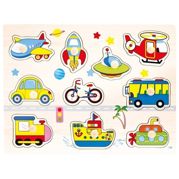 Puzzle vehicule, Trafico, lemn, 10 piese, Bino, 88115 Puzzle vehicule, Trafico, lemn, 10 piese, Bino, 88115