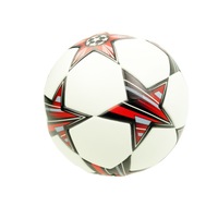 Minge de fotbal, din piele ecologica, marimea 5, stele, alb/rosu