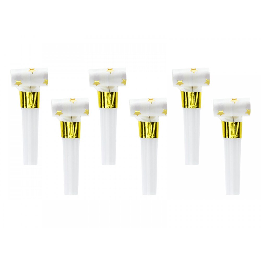 Set 6 suflatori spirale sonore, Deco, albe cu stelute aurii, 10cm