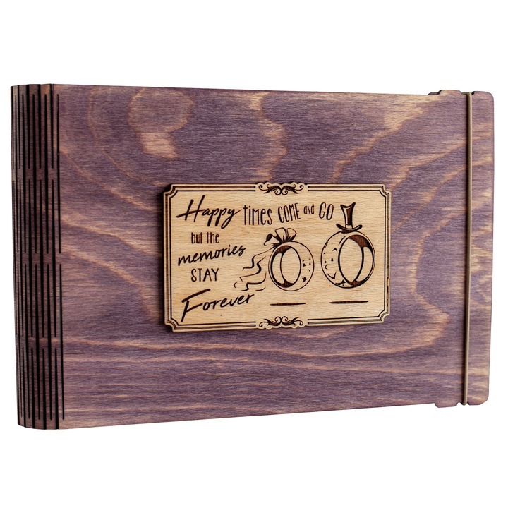 Album foto / GuestBook / Caiet amintiri VintageBox personalizata prin gravare model Verighete vesele - mov