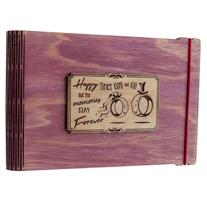 Album foto / GuestBook / Caiet amintiri VintageBox personalizata prin gravare model Verighete vesele - roz