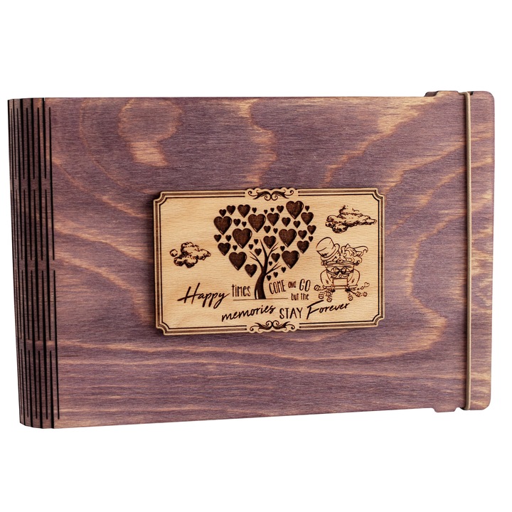 Album foto / GuestBook / Caiet amintiri VintageBox personalizata prin gravare model "Proaspat Casatoriti" - mov