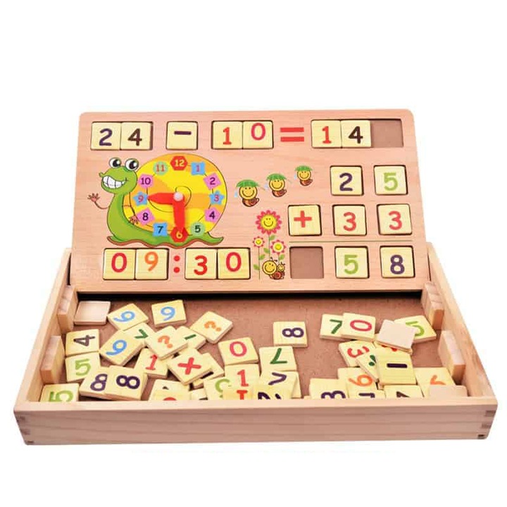 Дървена играчка, Образователна дървена дъска с числа и математически операции, eduBEBE, N68-1