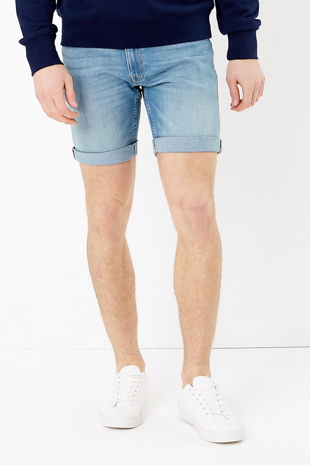 Marks & Spencer, Pantaloni scurti slim fit elastici din denim, Albastru deschis