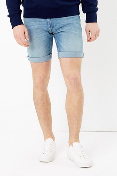 Marks & Spencer, Pantaloni scurti slim fit elastici din denim, Albastru deschis Marks & Spencer, Pantaloni scurti slim fit elastici din denim, Albastru deschis