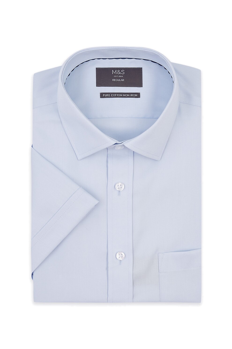 Marks & Spencer, Camasa regular fit cu maneci scurte, Albastru azur