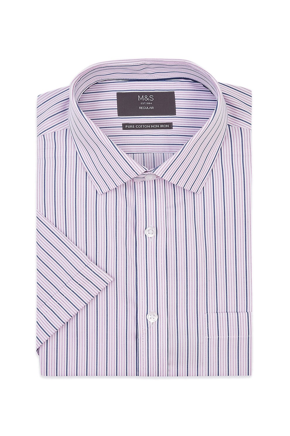 Marks & Spencer, Camasa regular fit de bumbac in dungi, Roz/Bleumarin/Alb, 38