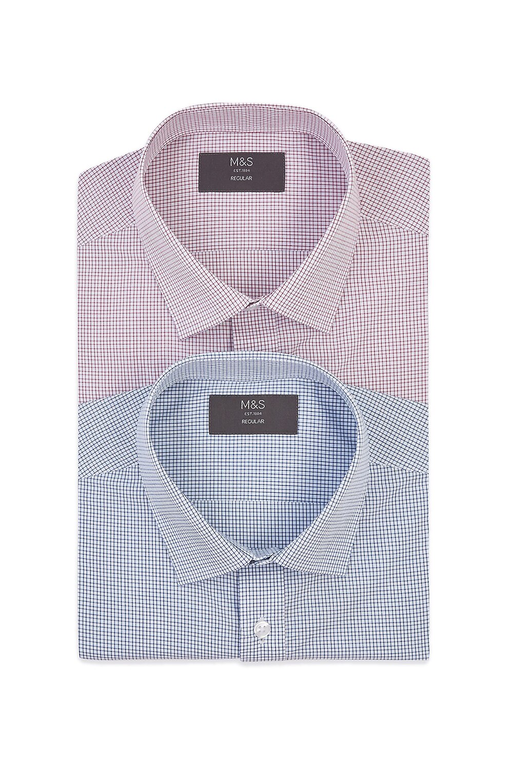 Marks & Spencer, Set de camasi regular fit - 2 piese, Bordeaux/Albastru/Alb