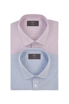 Marks & Spencer, Set de camasi regular fit - 2 piese, Bordeaux/Albastru/Alb Marks & Spencer, Set de camasi regular fit - 2 piese, Bordeaux/Albastru/Alb