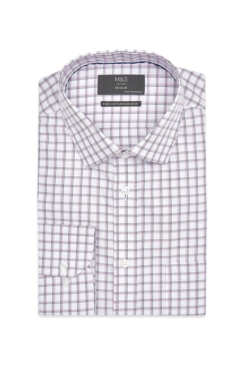 Marks & Spencer, Camasa regular fit cu model in carouri, Alb/Liliac/Negru