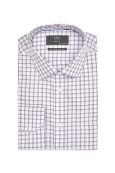 Marks & Spencer, Camasa regular fit cu model in carouri, Alb/Liliac/Negru Marks & Spencer, Camasa regular fit cu model in carouri, Alb/Liliac/Negru