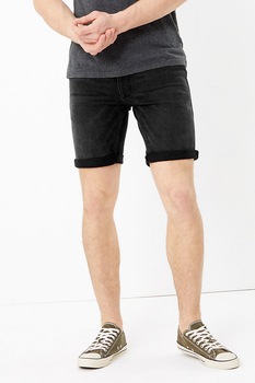 Marks & Spencer, Pantaloni scurti slim fit elastici din denim, Negru Marks & Spencer, Pantaloni scurti slim fit elastici din denim, Negru