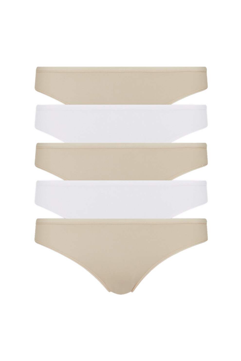 Marks & Spencer, Set de chiloti cu model uni - 5 perechi, Bej/Alb, L-XL