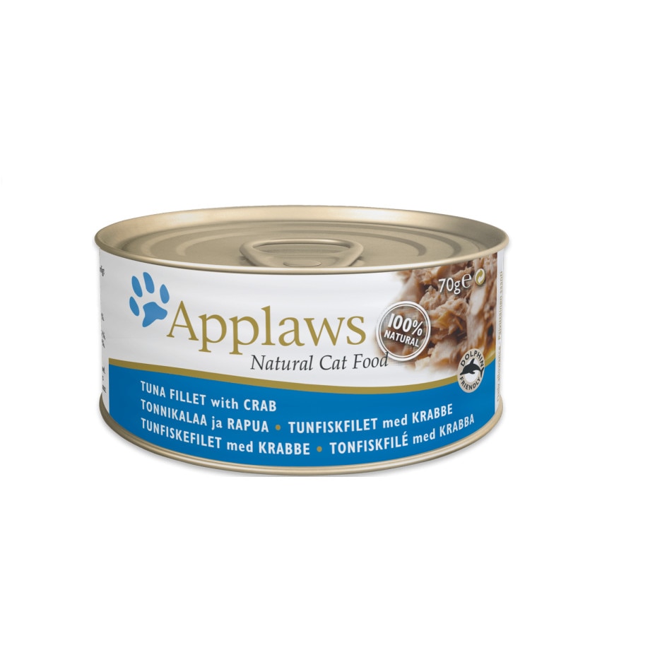 Hrana umeda pentru pisici, Applaws, File Ton si Crab, conserva 70 g