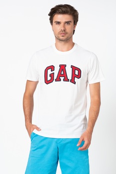GAP, Tricou cu decolteu la baza gatului si logo brodat, Alb/Rosu inchis/Negru GAP, Tricou cu decolteu la baza gatului si logo brodat, Alb/Rosu inchis/Negru