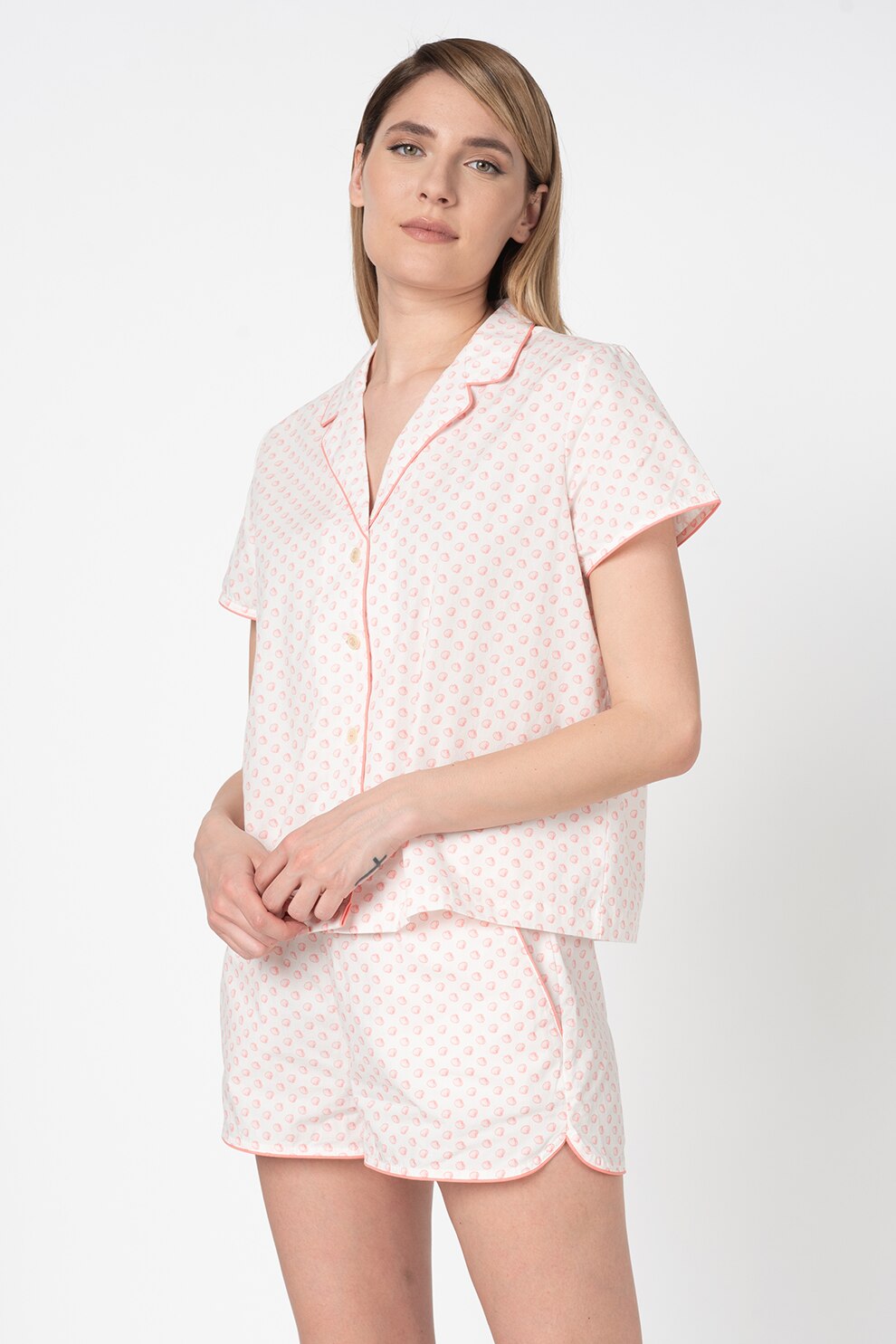 GAP, Camasa de pijama cu maneci scurte, Alb/Roz