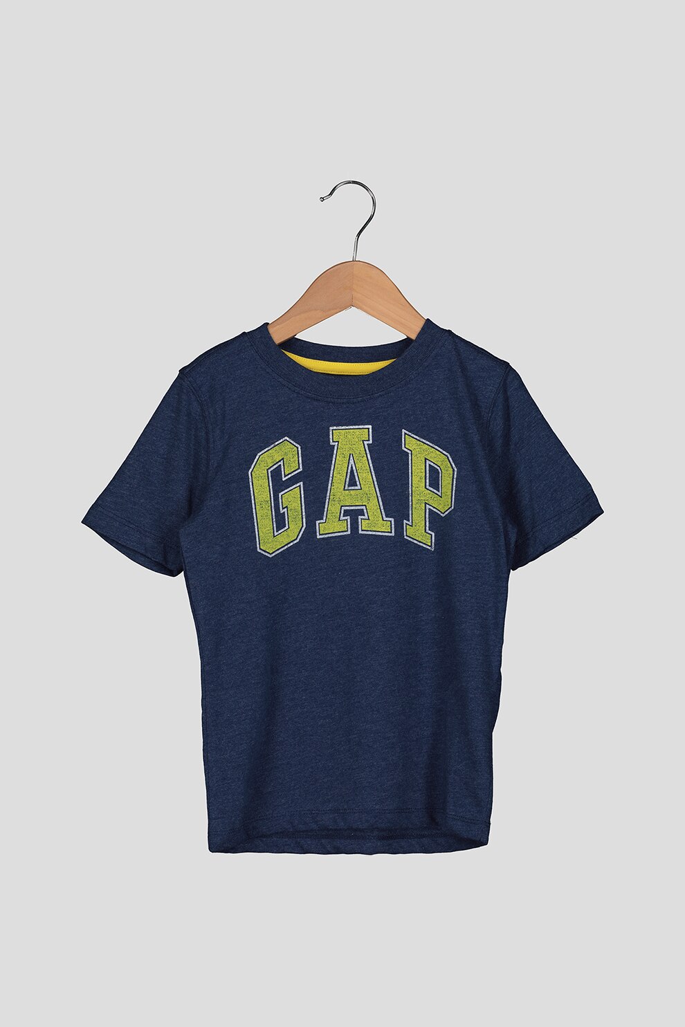GAP, Tricou cu imprimeu logo, Albastru melange inchis/Galben
