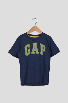 GAP, Tricou cu imprimeu logo, Albastru melange inchis/Galben
