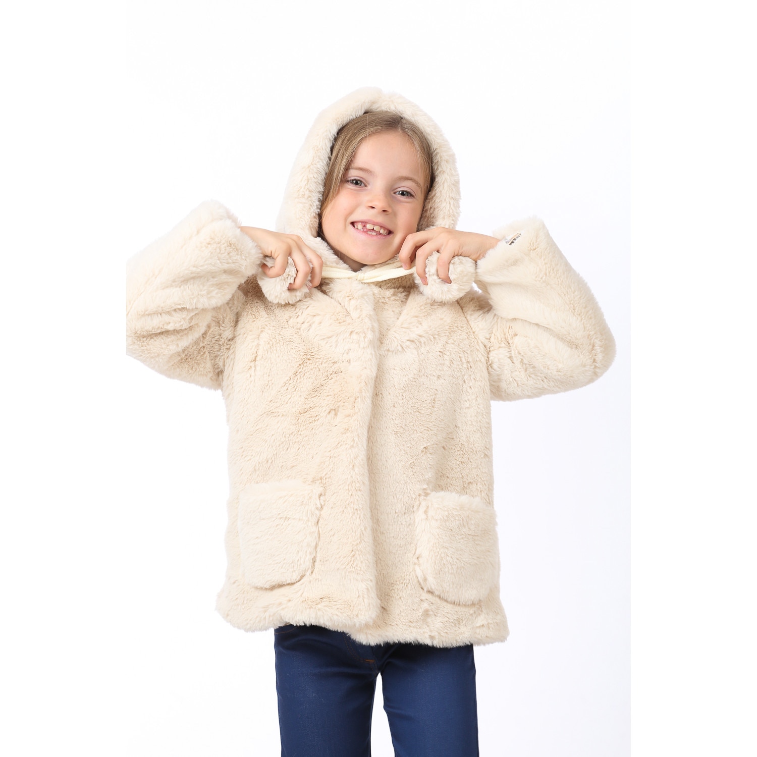 Palton Be You, cu gluga, Alb fildes