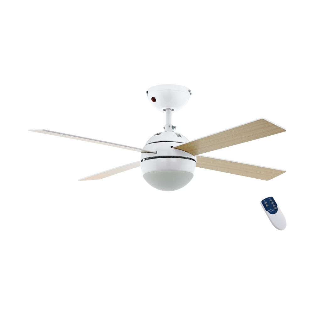 Ventilator de plafon Losciale, EGLO, cu iluminare si telecomanda, otel, alb lucios, MDF, motor ventilator AC 50W, 3 viteze reversibile, E27, 1x60W, 106.6 x 36 cm