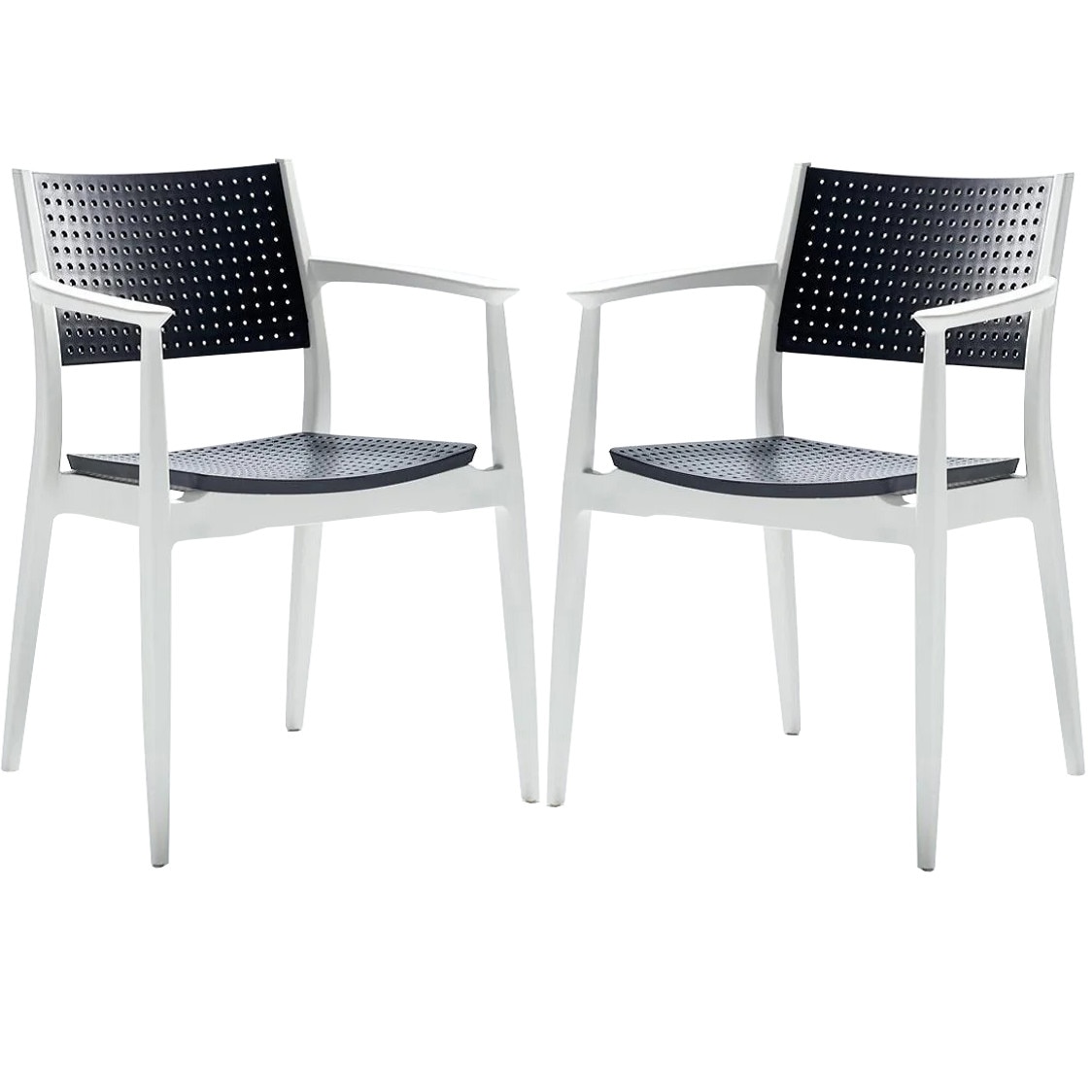 Set 2 scaune dining/cafenea Raki Seginius alb antracit 44x56xh81cm din polipropilen cu fibra de sticla