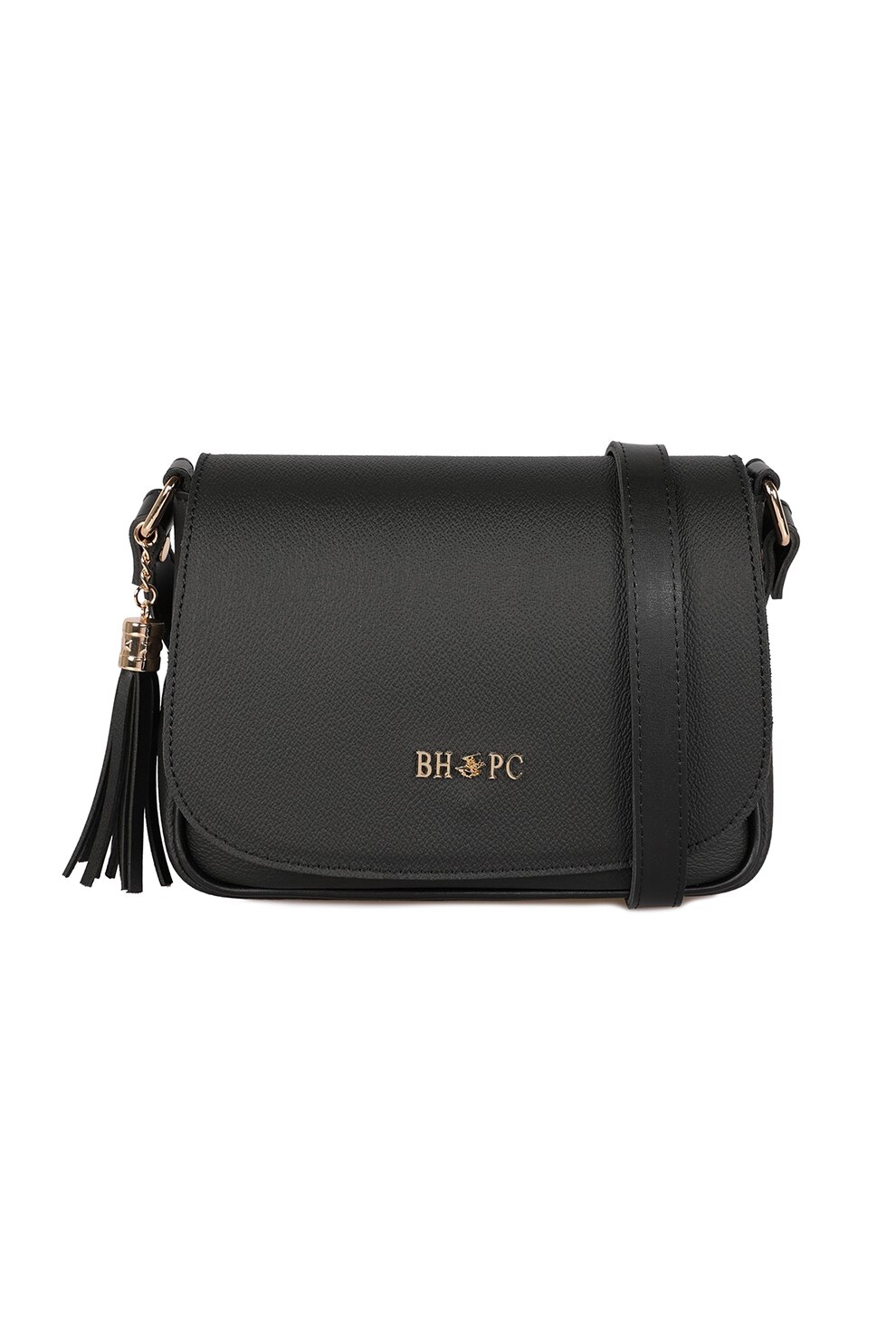 Beverly Hills Polo Club, Geanta crossbody de piele ecologica cu aplicatie logo metalica, Negru