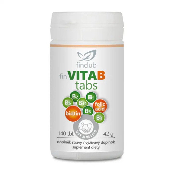 Supliment alimentar fin VitaBtabs Finclub, 140 tablete, complex de vitamine B3, B5, B6, B2, B1, B9, B12, Biotina