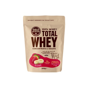Pudra proteica, GoldNutrition, Total Whey capsuni si banane, 260 g Pudra proteica, GoldNutrition, Total Whey capsuni si banane, 260 g