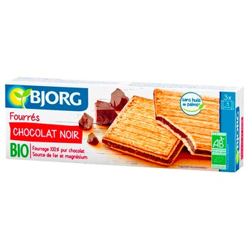 Biscuiti umpluti cu ciocolata neagra BIO Bjorg, 150g Biscuiti umpluti cu ciocolata neagra BIO Bjorg, 150g