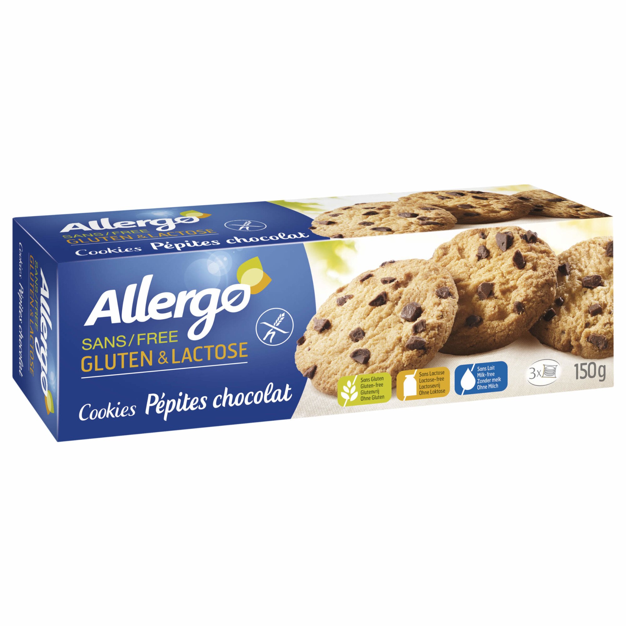 Fursecuri pepite ciocolata, fara gluten si fara lactoza Allergo, 150g