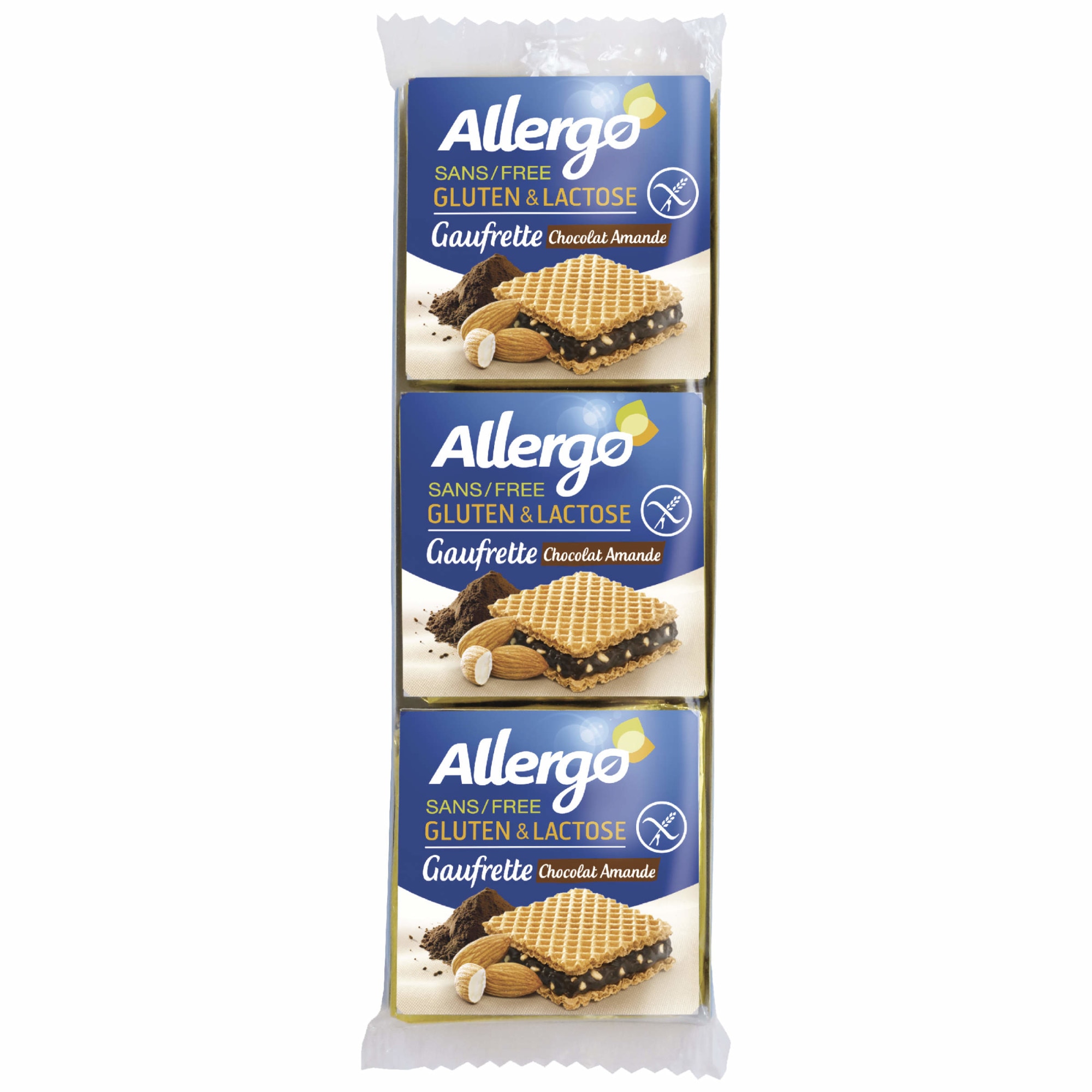 Napolitane cu ciocolata si migdale, fara gluten si fara lactoza 3x21g Allergo, 62g