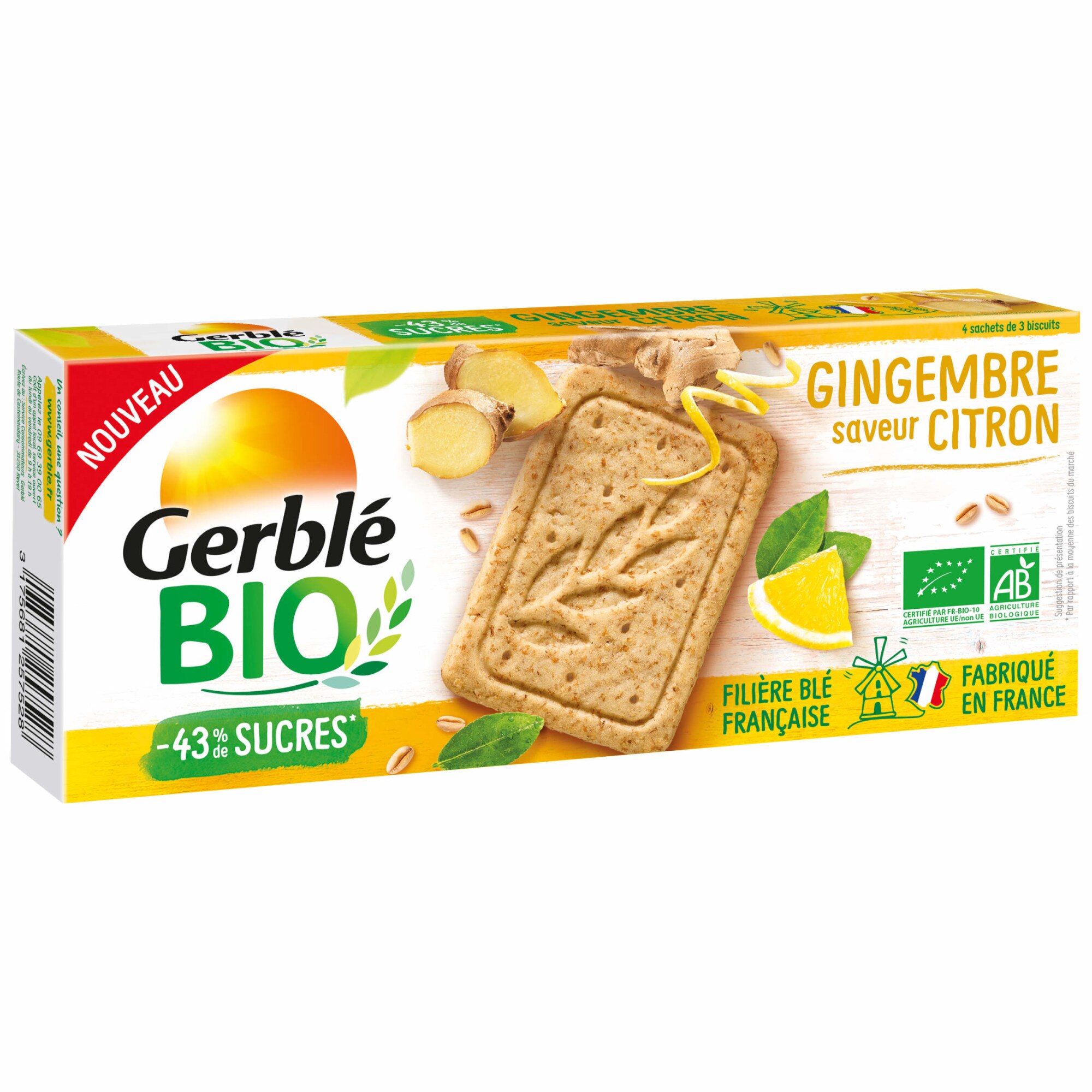 Biscuiti cu ghimbir si lamaie Gerble BIO, 132g