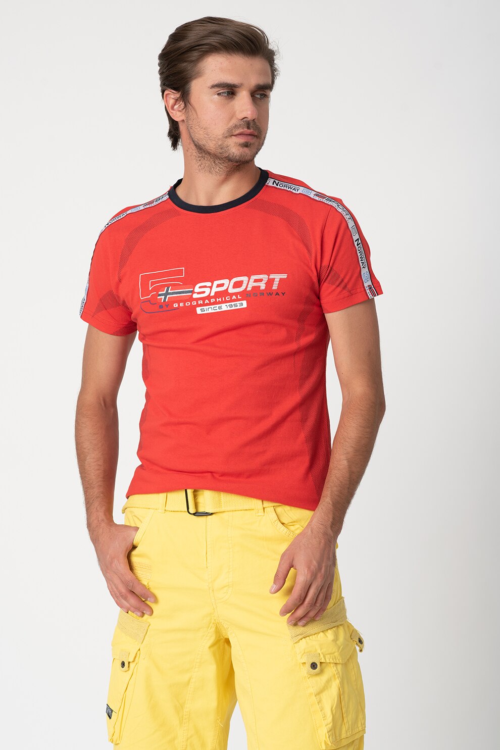 Geographical Norway, Tricou de bumbac cu imprimeu logo Jartiz, Rosu/Alb, S