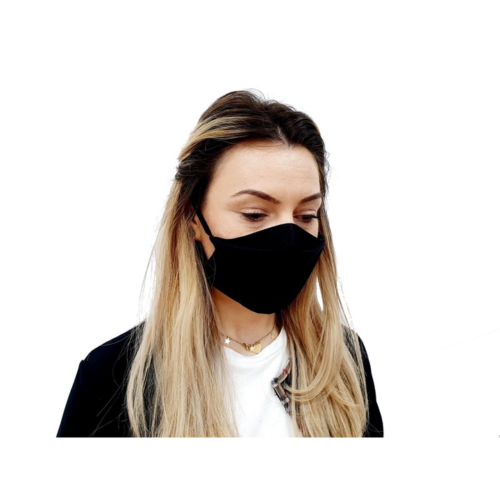 Masca textila reutilizabila Corsa Shop, model MST 565 cu buzunar pentru filtru, culoare negru, set 20 buc