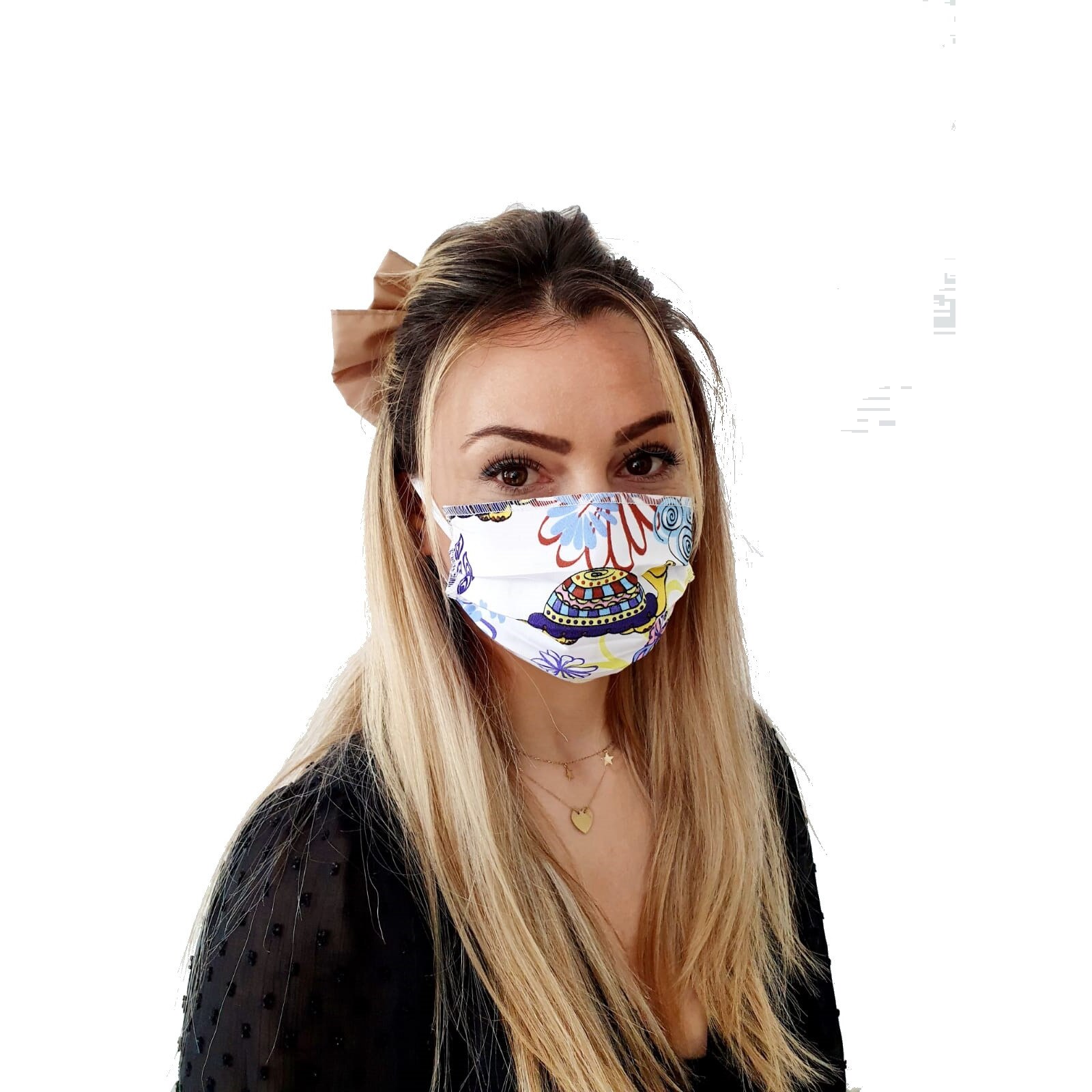 Masca textila reutilizabila, MST 566, Corsa Shop, culoare alb cu broscute, set 20 buc