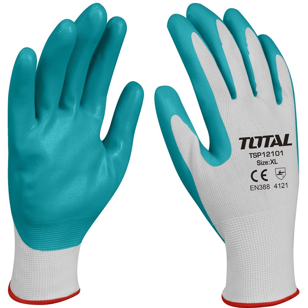 Manusi de protectie din nitril si textil Gri cu Verde Total, marime 12