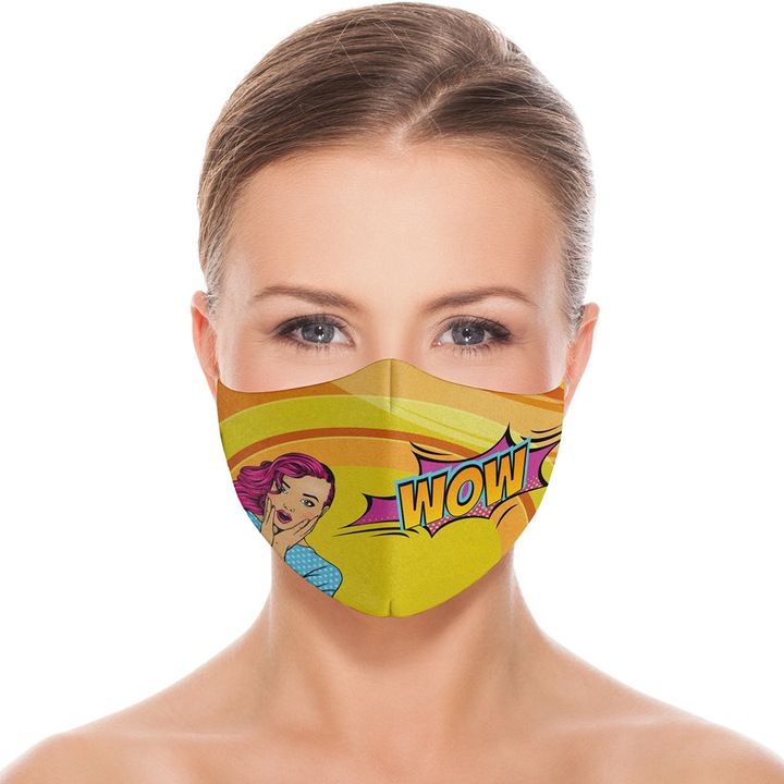 Masca reutilizabila dama din textil pentru Dama, model "WOW" multicolor