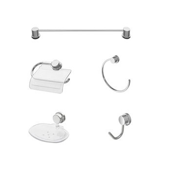 Set 5 accesorii baie Feridras Key B, metal cromat si ABS Set 5 accesorii baie Feridras Key B, metal cromat si ABS